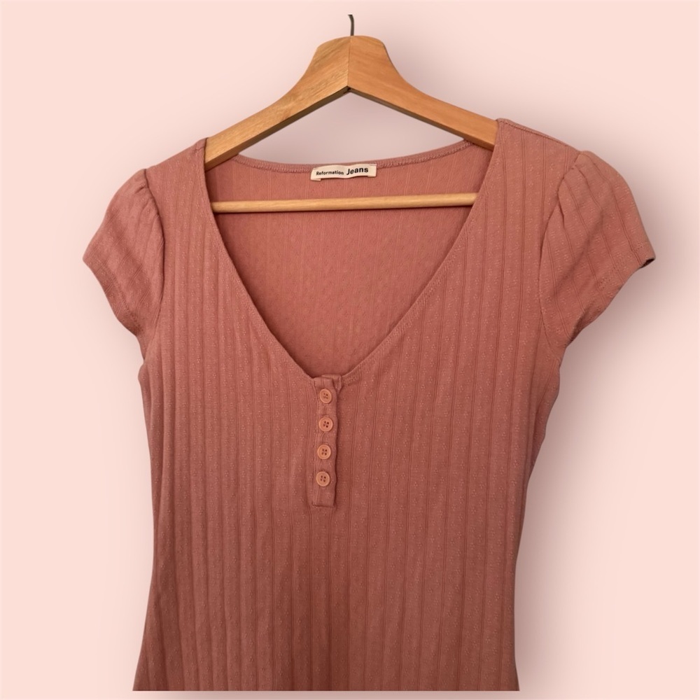 Reformation Jeans pointelle mauve stretch dress size XS - Picture 2 of 9